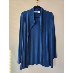 Chico’s Travelers Blue Open Front Cardigan Jacket Size 3 | Draped Lightweight